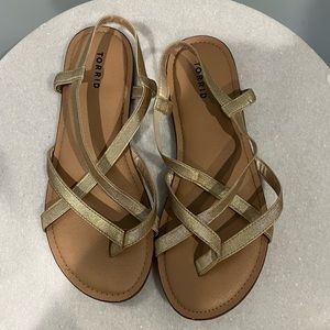 TORRID gold criss cross sandals. 8.5